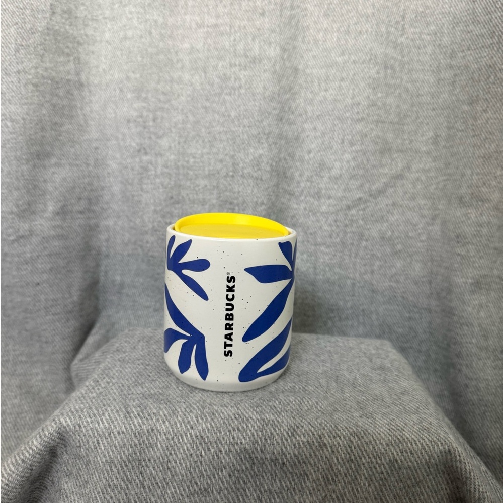 Starbucks White Mug with Blue Leaf Pattern and Yellow Interior